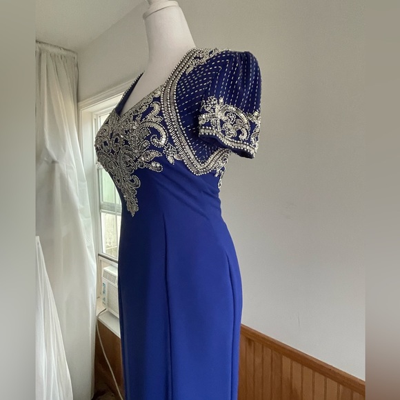 Vintage Gown, Midnight Blue with Silver Sequins and Beads - Picture 7 of 16